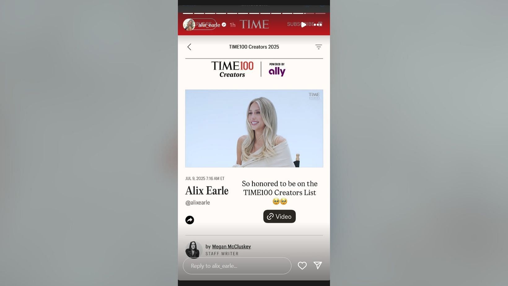 Braxton Berrios' GF Alix Earle 'honored' to be in 2025 TIME100 Creators list (Image Credit: Earle/IG)